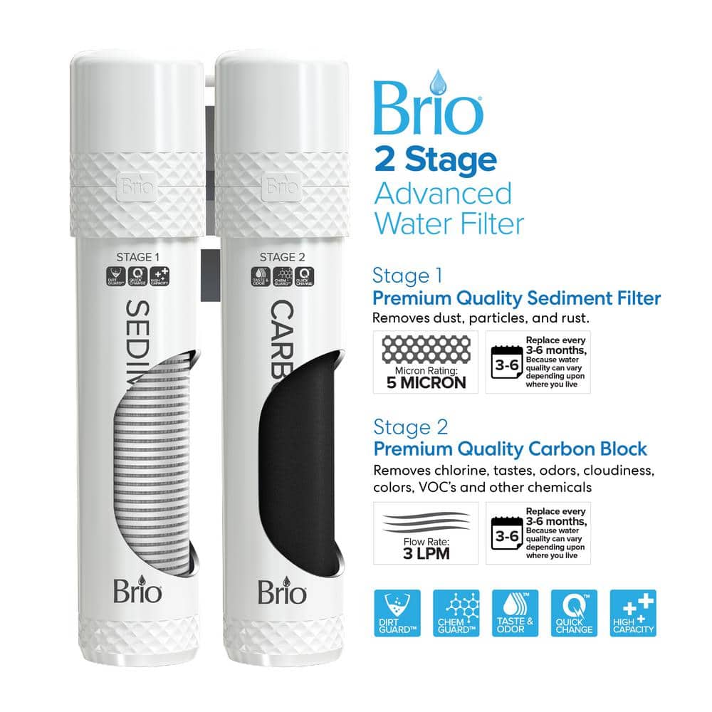 Brio Black Stainless Steel Bottleless Water Cooler Dispenser with 2-Stage Filter