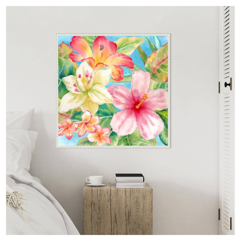 Tropical Island Florals Giclee Print on Canvas with White Frame