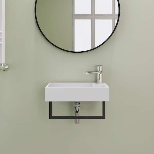 35 x 19 in. Solid Surface Wall Mount Bathroom Vessel Sink in Matte White with Faucet Holes and Bracket