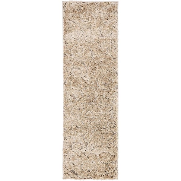 Unique Loom Floral Shag Carved Light Brown 2' 0 x 6' 7 Runner Rug
