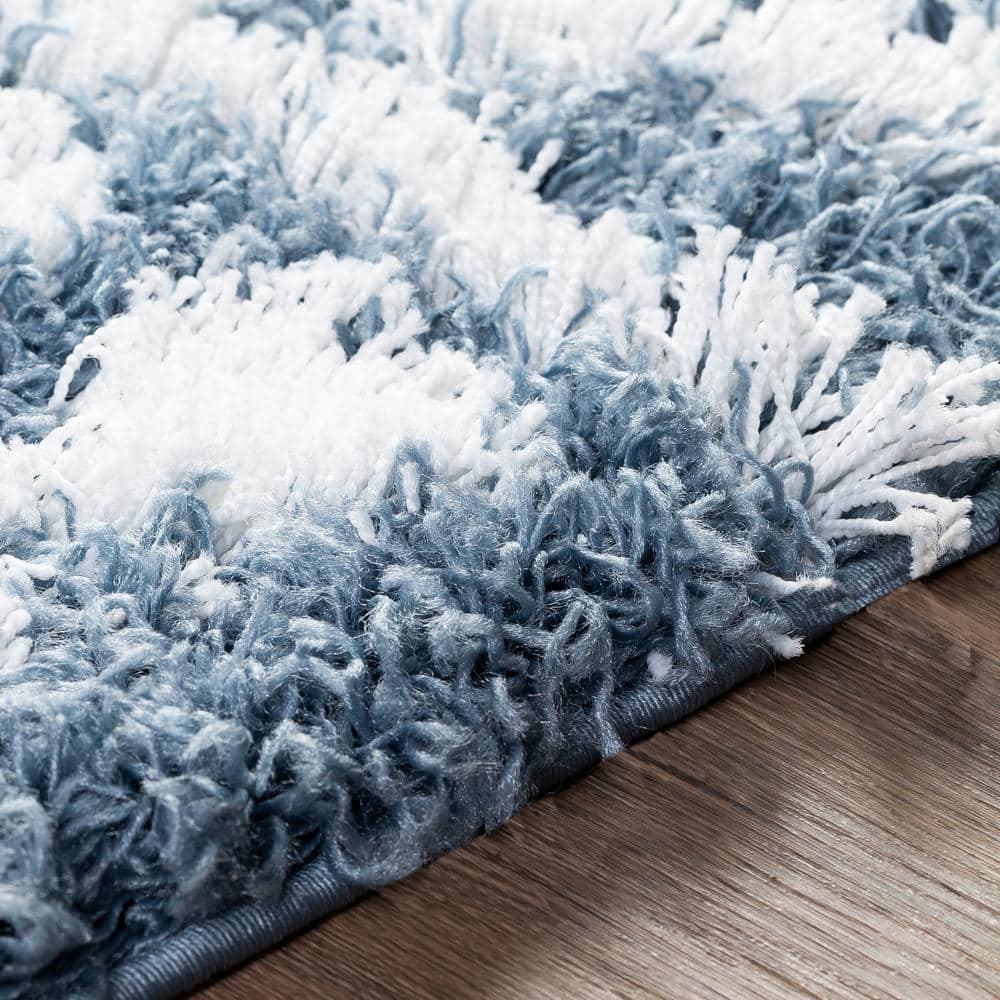 Denim and White Moroccan Shag Rectangular Area Rug