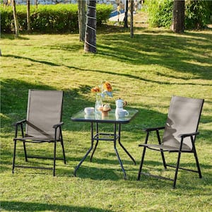 Set of 4 Outdoor Texteline Folding Dining Chairs with Backrest and Armrests