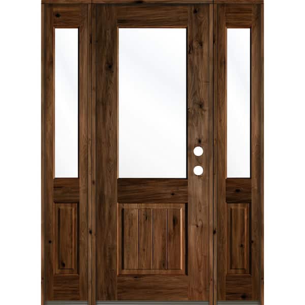 Krosswood Doors 64 in. x 96 in. Rustic Alder Left Hand Half-Lite Clear Provincial Stain Wood withVG Single Prehung Front Door/Sidelites