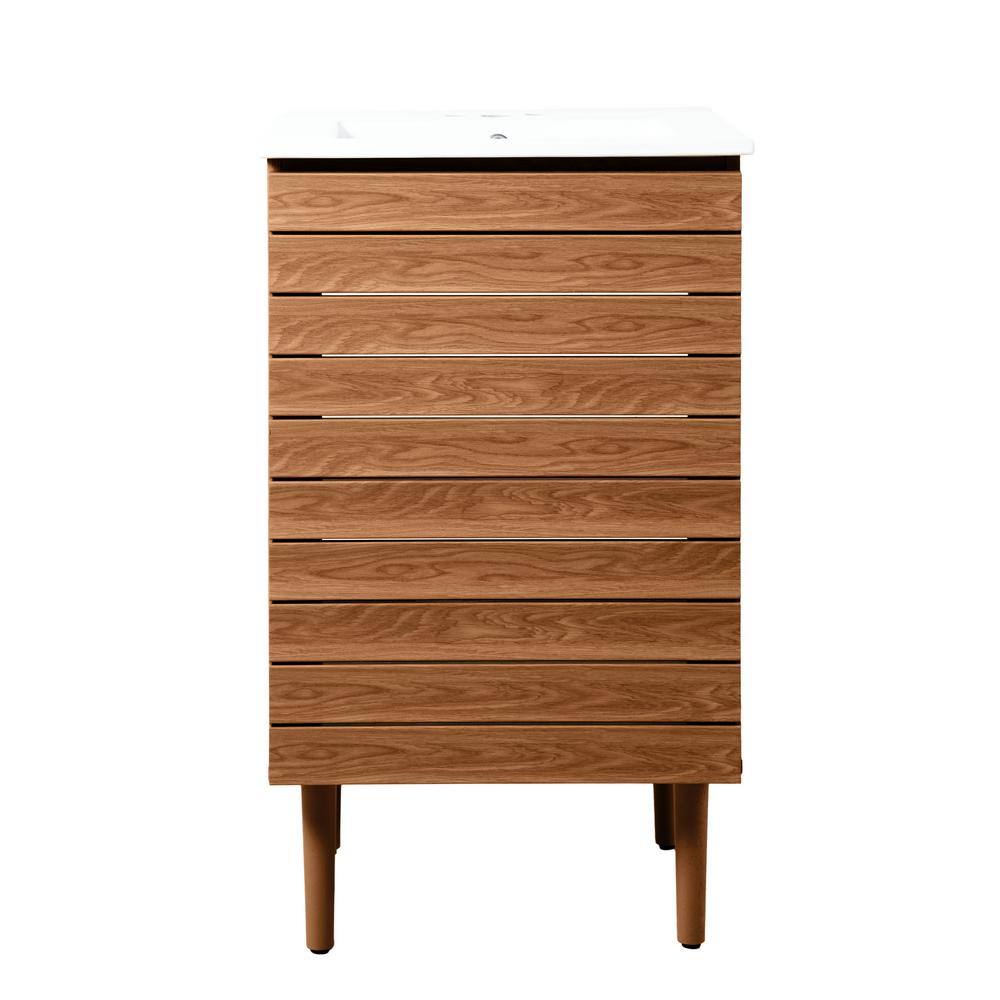 Walnut 20" Modern Linear Slat Bath Vanity Cabinet