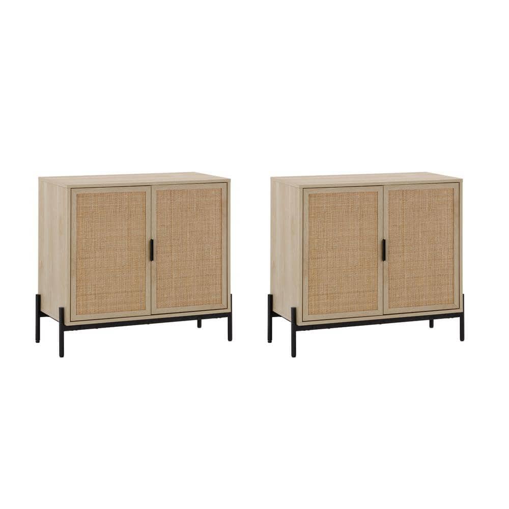 Andrew Light Oak and Matte Black Bohemian Sideboard Cabinet
