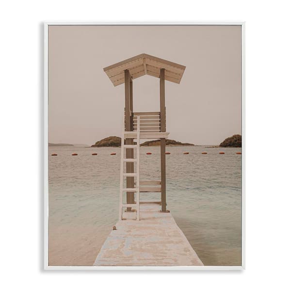 Stupell Industries Beach Lifeguard Lookout by LSR Design Studio White Framed Coastal Giclee Art Print 30 in. x 24 in.