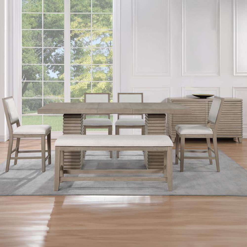 Lily Light Brown 6-Piece Extendable Dining Set with Bench