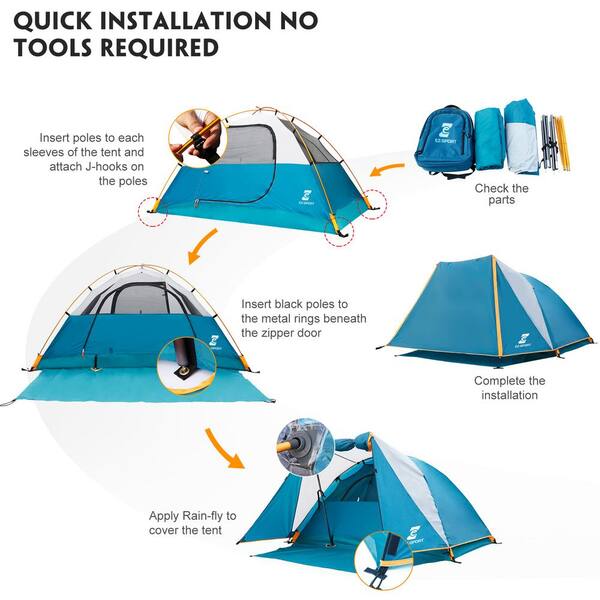 Ocean Blue Camping Tent 2-Person, Aluminum Poles Tent with Bike