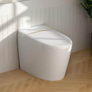 Smart Elongated Bidet Toilet 1.27 GPF in Gold Edge White with Instantheating, Auto Flush & Digital Display, Soft Close