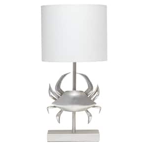 18.25 in. Brushed Nickel Coastal and Polyresin Crab Shaped Bedside Table Lamp with Fabric Shade