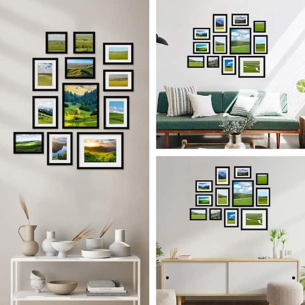 12 Pack Black Picture Frames Set Solid Pine Wood Collage Frame, Multi-Size Gallery Hanging or Tabletop Display