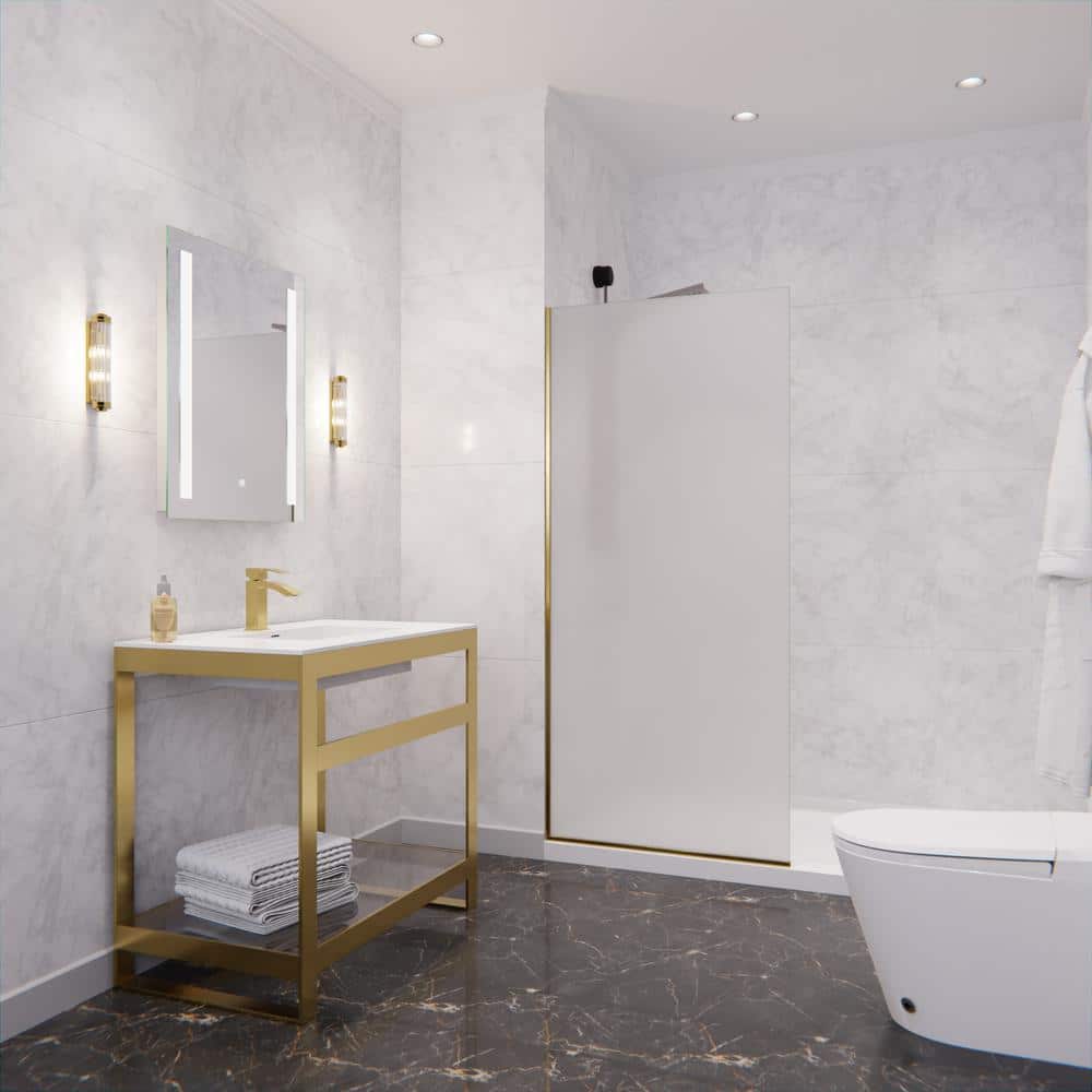 Brushed Gold and Frosted Glass Frameless Shower Screen