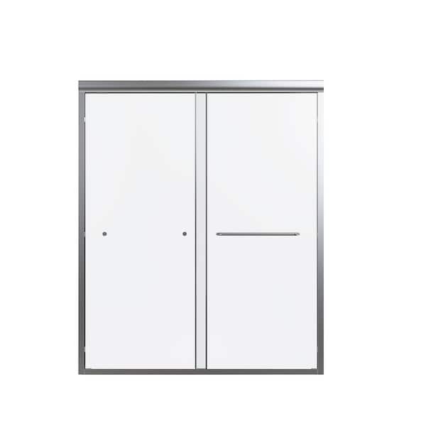 60 in. W x 72 in. H Double Sliding Aluminum Semi-Frameless Shower Door in Chrome with Clear SGCC Tempered Glass