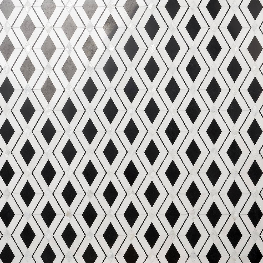 Spencer 10-in x 10-in Polished Black and White Marble Mosaic Tile