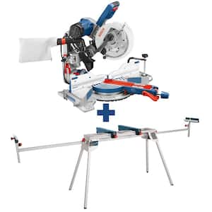15 Amp Corded 10 in Dual-Bevel Sliding Glide Miter Saw with 60-Tooth Carbide Saw Blade and Bonus Folding-Leg Stand