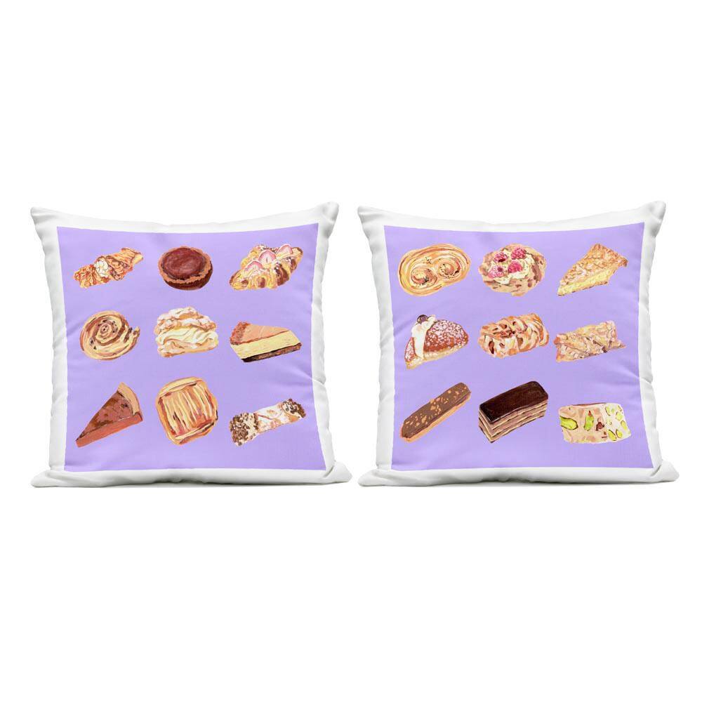 Various Pastries on Purple Brown Square Outdoor Throw Pillow (Set of 2) price history on PriceWatchPro