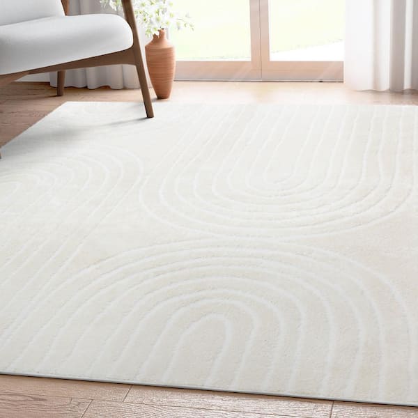 Ivory 7 ft. 10 in. x 9 ft. 10 in. Feliz Boho Rainbow Modern Geometric Shag Area Rug