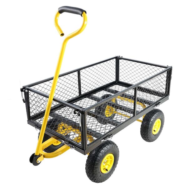 Capacity 3.5 cu. ft. Heavy-Duty Steel Garden Cart with Removable Sides for Use on Patios, Lawns, Yellow