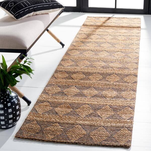 Natural Fiber Natural/Black 2 ft. x 9 ft. Abstract Striped Runner Rug