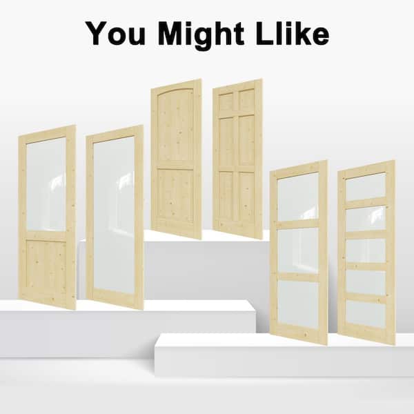 56 in. x 80 in. 1-Lite Frosted Glass Universal Solid Core Unfinished Pine Wood Double Prehung French Door Plus Pine Jamb