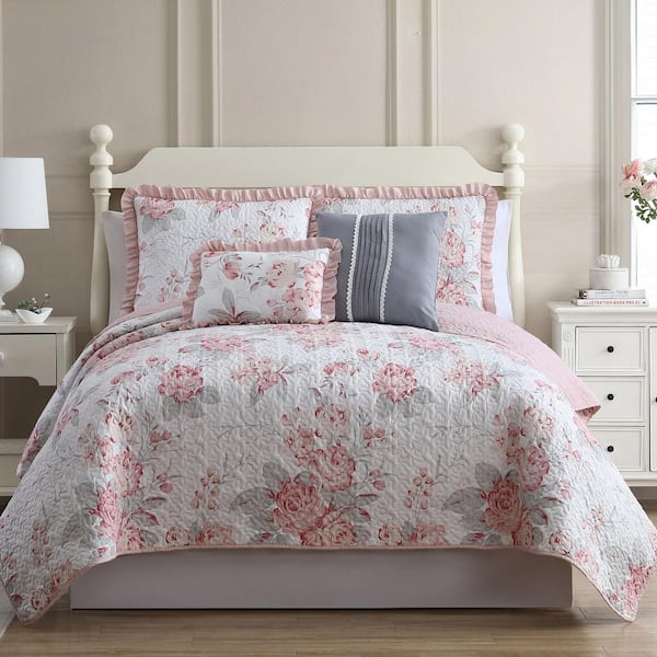 MODERN THREADS 4-Piece Multi-Colored Printed Reversible Floral Farmhouse Twin Microfiber Quilt Set