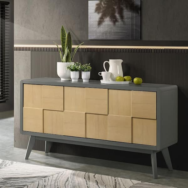 Blayde Light Gray and Natural Finish Wood 16 in in. Sideboard with Solid Wood