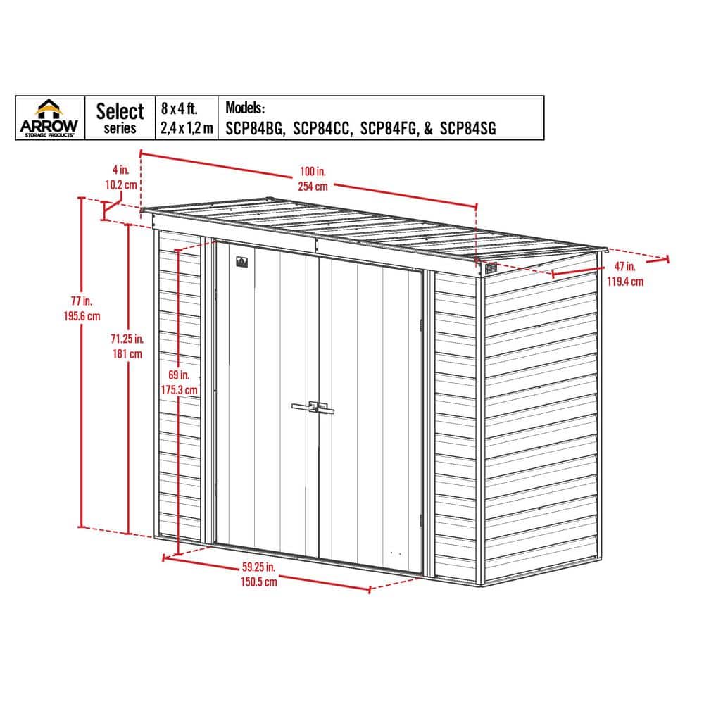 Sage Green 8' x 4' Steel Pent Roof Storage Shed
