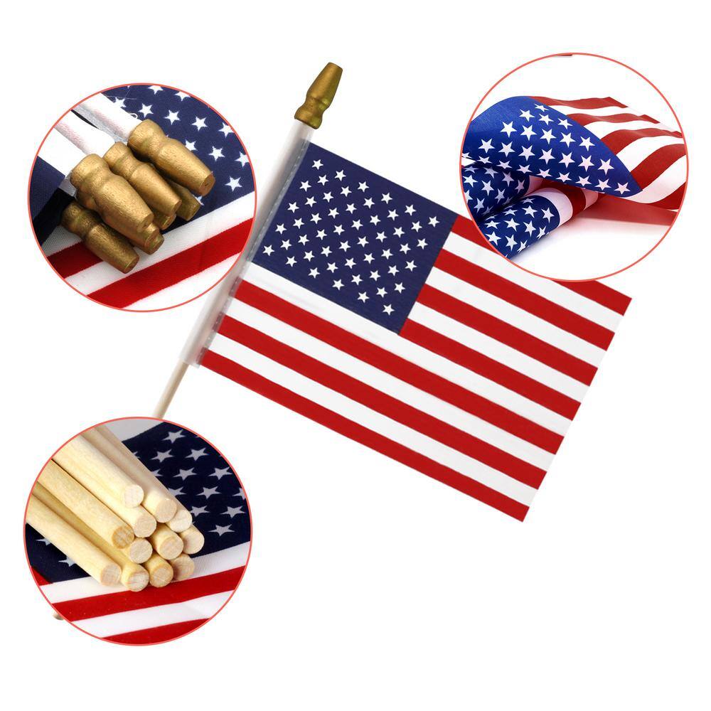 Pack of 50 USA 4x6 Inch Wooden Stick Flags with Golden Spear Top