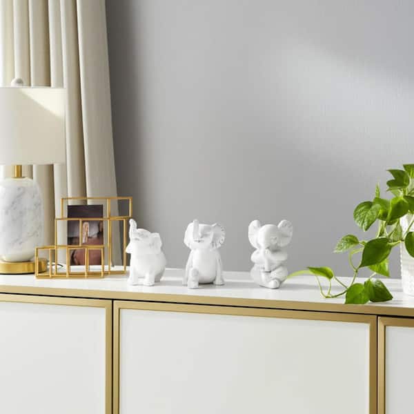 Liv & Skye White 6 in. x 6 in. Resin Stone Look Yoga Figurine