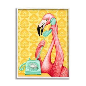 Flamingo Calling Dial Telephone Groovy Flowers Wallpaper By Amelie Legault Framed Animal Art Print 14 in. x 11 in.