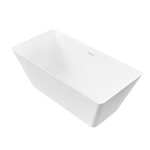 Square 60 in. x 28.5 in. Acrylic Flatbottom Double Ended Freestanding Soaking Bathtub with Drain and Overflow in White