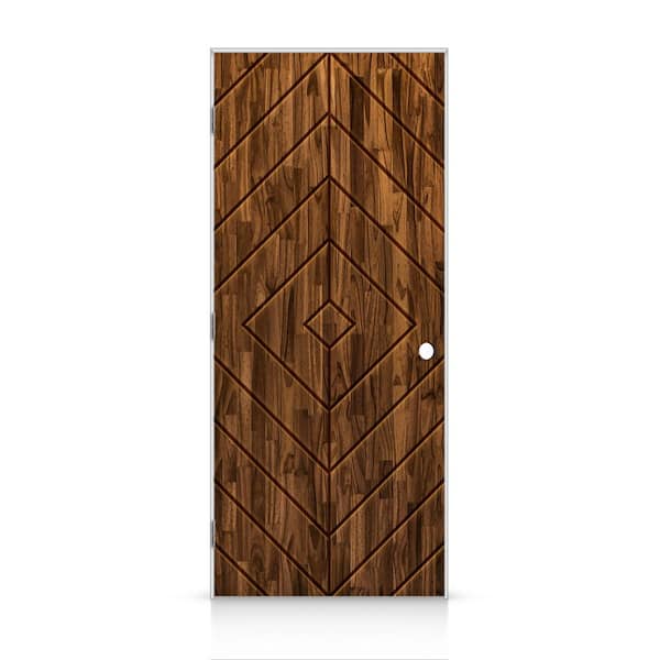 CALHOME 28 in. x 96 in. Diamond Right-Handed Hollow-Core Walnut Stained Smooth Pine Wood Single Prehung Interior Door