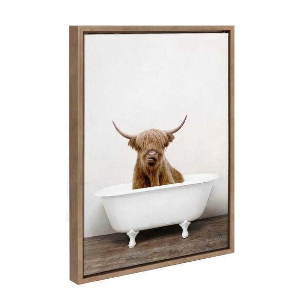 Kate and Laurel Sylvie Highland Cow in Tub Color Updated by Amy Peterson Art Studio Framed Art Print 18 in. x 24 in.