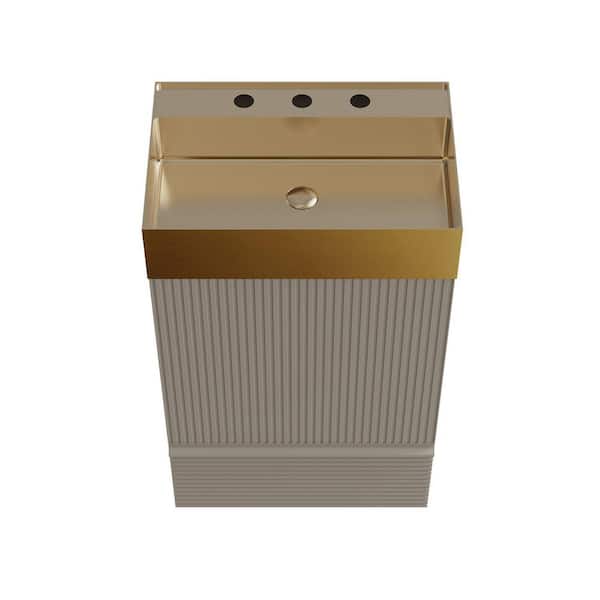 BEANS 20 in. W Single Sink Freestanding Striped Cashmere Grey Bath Vanity with Gold Stainless Steel Top