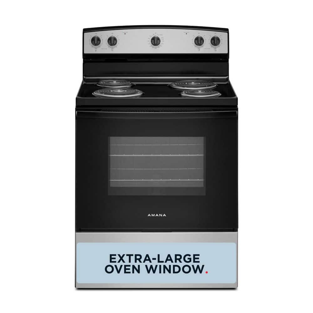 Extra Wide Ranges Amana 30 in. 4 Elements Freestanding Electric Range in Black with Extra ...