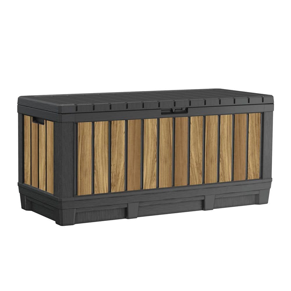 Oakridge 90 Gal. Weather Resisitant Plastic Resin Deck Box in Oak Wood Look Brown