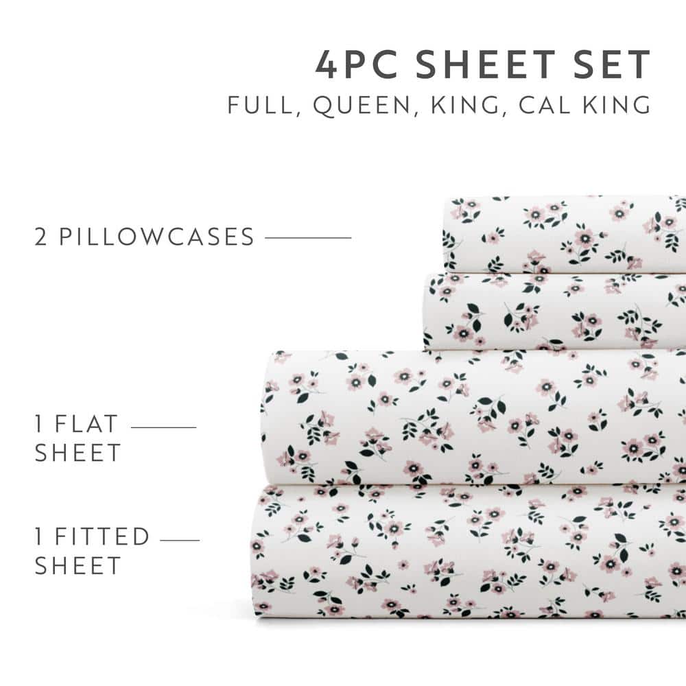 Full Size Pale Mauve Floral Microfiber Sheet Set