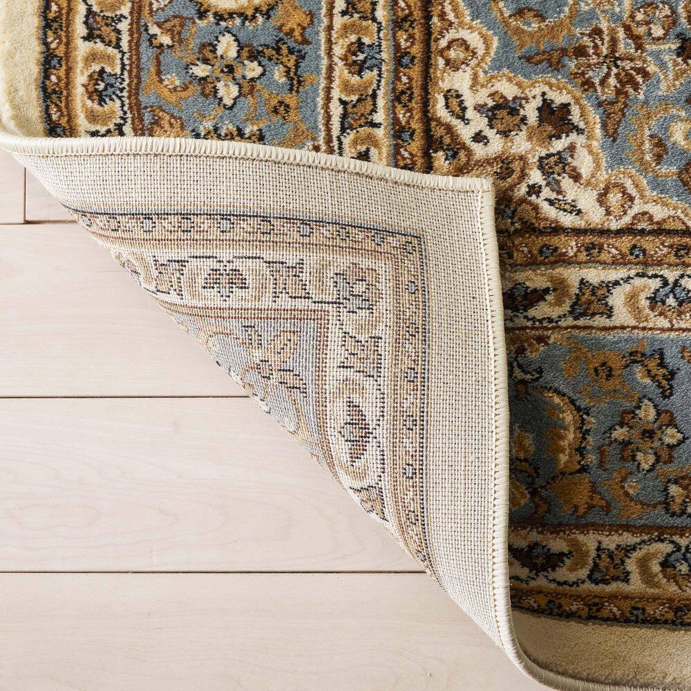 Ivory and Beige Medallion Synthetic Rectangular Rug