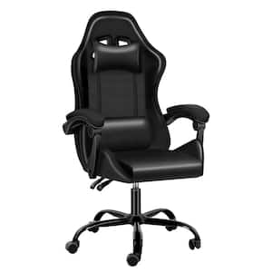 Faux Leather Ergonomic Swivel Office Chair Computer Chair Desk Chair with Adjustable Armrests and Gas Lift in Black
