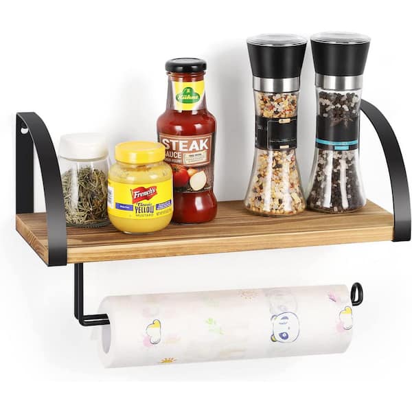 Rustic Paper Towel Holder w/ Shelf Wall Mounted Spice Rack for Kitchen,  Bathroom