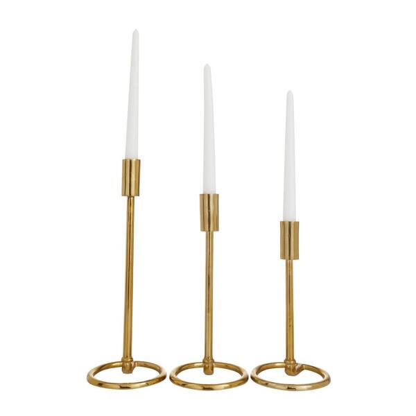 Litton Lane Gold Aluminum Tapered Candle Holder with Ring Bases (Set of ...