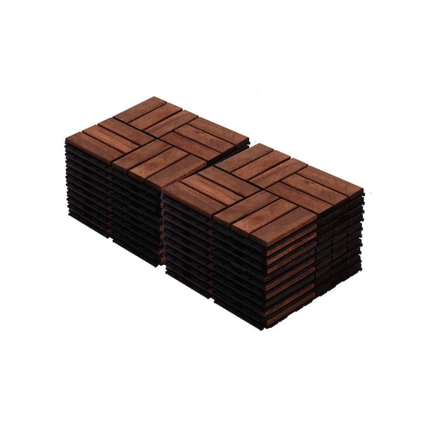 cadeninc Brown 12 in. x 12 in. x 0.75 in. Thick Square Acacia Wood Interlocking Deck Tiles Checker Pattern 20 sq. ft. (20 Pack)