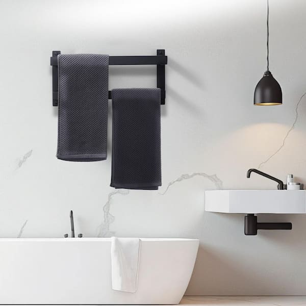 20 in. Wall Mounted Stainless Steel 2-Bar Towel Rack Towel Holder for Bathroom in Matte Black
