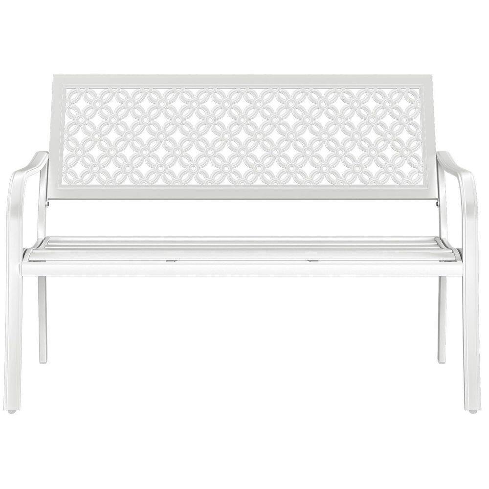 Outdoor Garden Bench with Anti-Rust Metal Powder Coated Frame, Patio Bench for Front Porch Park, White price history on PriceWatchPro
