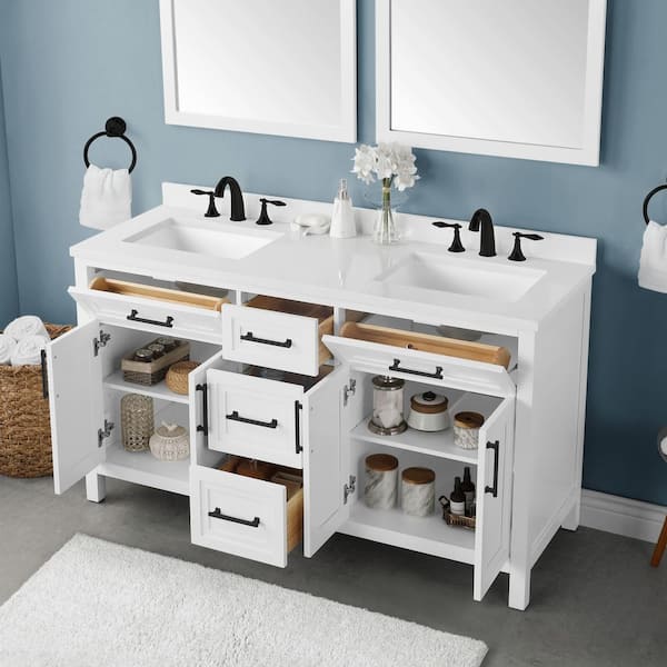 Home Decorators Collection Mayfield 60 In W X 22 D Vanity White With Cultured Marble Top Basins 60w - Home Decorators Collection Aberdeen 60