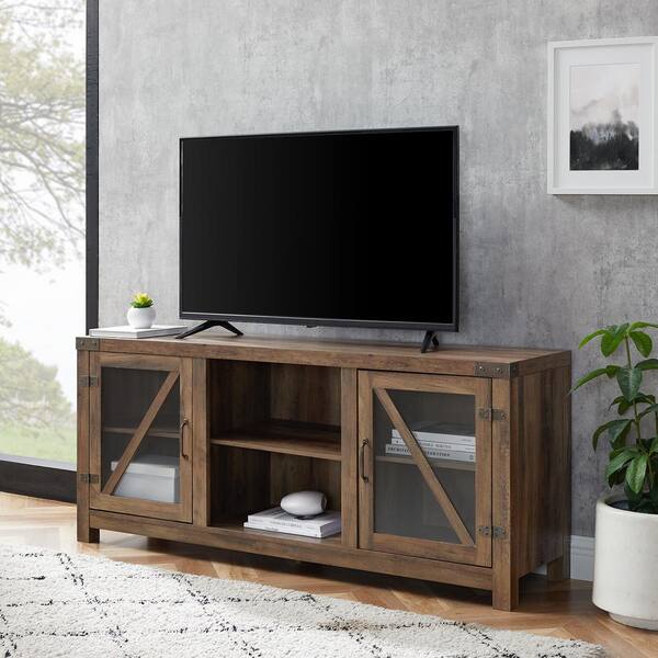 Walker Edison Furniture Company 59 in. Rustic Oak Composite TV Stand 64 in. with Doors