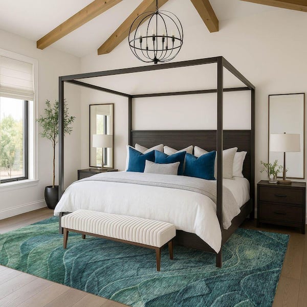 Mayfield Premium Machine Washable Abstract AMF1700 Teal 5 ft. x 7 ft. 6 in. Area Rug