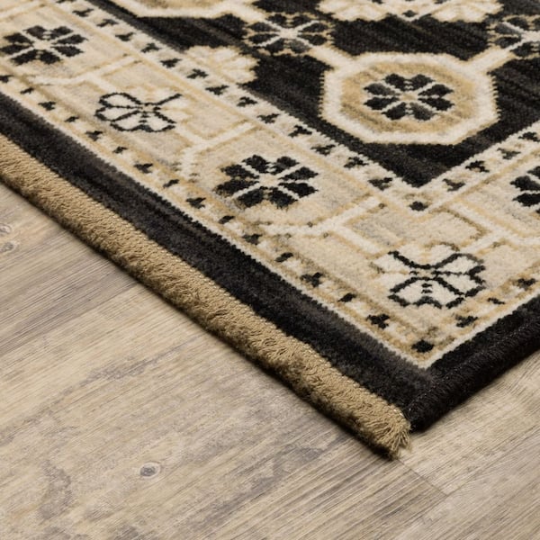 Amara 2 ft. x 10 ft. Beige/Black Floral Area Rug