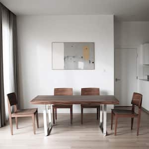 Ien Brown and Chrome Wood 36 in. Trestle Dining Table Seats 6