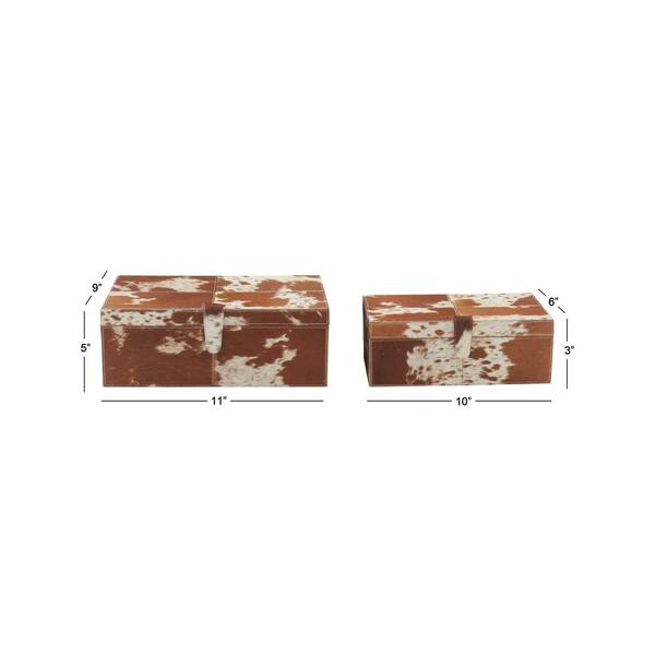 Deco 79 Glam Leather Rectangle Box, Set of 2 17, 14W, Silver